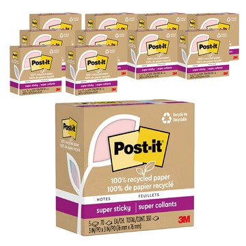 3m 利貼狠黏100%環保再生紙-3x3便條紙(70張x12本)-粉嫩色系  12本  70張
