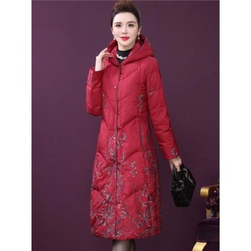 白鴨絨羽絨服女中長款2024年冬季新款中老年媽媽款加厚過膝外套