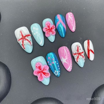 ✨Hannah✨純手工穿戴甲杏仁立體捏花3D鵰花花朵可拆卸海外美甲捏花純手工穿戴甲 9IPF