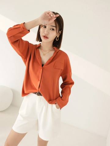 不易皺前短後長翻領襯衫