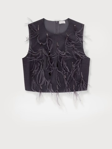Virgin wool top with ostrich feathers details - BRUNELLO CUCINELLI - gender_Woman