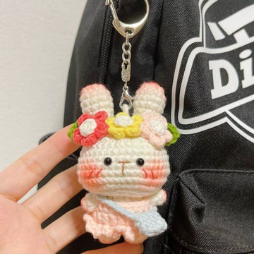 🔥新款🔥手工毛綫鈎針編織小兔子花花材料包玩偶掛件鑰匙扣包掛diy自製禮diy毛線針織/手作材料包/鉤織毛線 BZJD