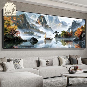 免運 掛畫 山水畫 玄關掛畫 辦公室掛畫 新中式山水畫客廳裝飾畫沙發背景墻壁畫辦公室家居水墨畫風景掛畫特惠/開立發票 全館八折 z1225