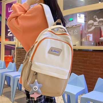 書包女大學生韓版原創拼色大容量旅行背包男初中高中生日系雙肩包