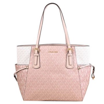 MICHAEL KORS VOYAGER 經典MK細閃印花皮革拼接雙層托特包(粉)