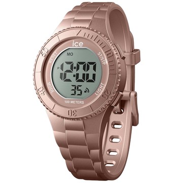 展示福利品【Ice Watch】金屬感圓形電子錶 35mm-香檳粉矽膠錶帶