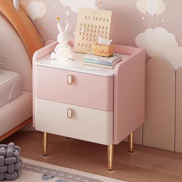 實木簡約現代臥室巖板公主床頭柜輕奢網紅小型兒童kitty貓床邊柜