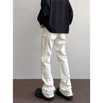 cleanfit高街鉚釘白色男女工裝褲