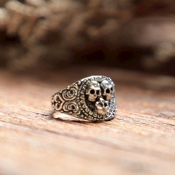 皇冠戒指男士銀925骷髏圓