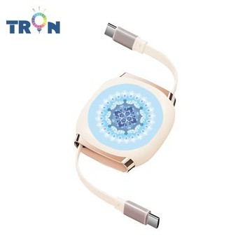 TRON 100W Type-C 伸縮快充線 1M 奶茶色 圓形花磚A-3 4檔長度調整 可充筆電 適用i15以上手機 平板