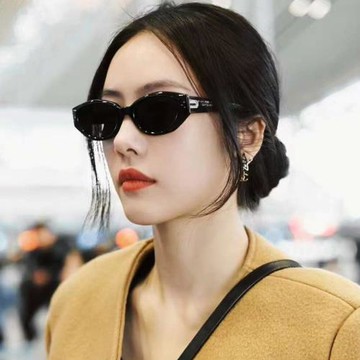 蔡文靜同款貓眼墨鏡女韓版潮復古新款2024年防紫外線防曬太陽眼鏡