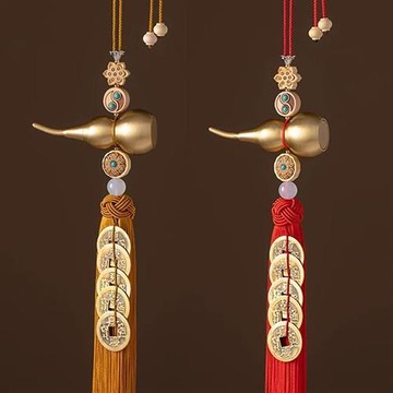 【巴黎精品】現貨+預購 文玩手把件吊繩吊墜掛件風水擺件招財淨化開運-五帝錢吉祥銅黃葫蘆居家2款a1kf11