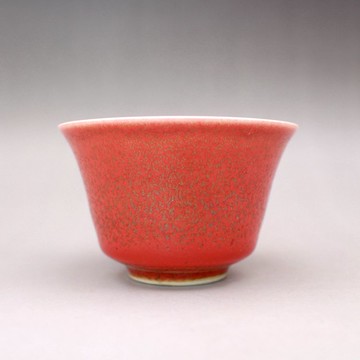 清康熙雞血紅釉茶杯 壓手杯古玩收藏古董陶手工瓷器仿古老貨收藏