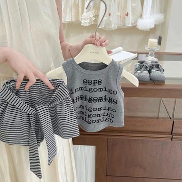 Mimo⭐女童韓系套裝夏季兒童無袖背心條紋褲寶寶兩件套