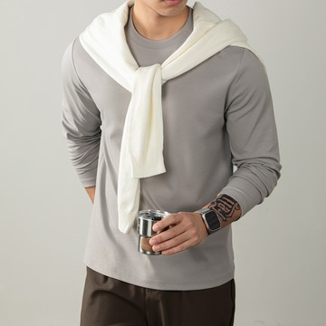 液氨絲光棉！微光澤輕奢觸感270g圓領長袖T恤 / 男女適穿 / 機能彈力 / 8色 / M-5XL / 大尺碼【QTJ19507】