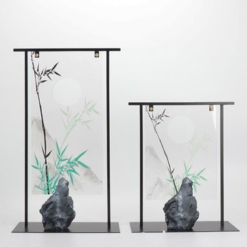 新中式現代創意鐵藝亞克力石頭裝飾擺件樣板間客廳電視柜酒柜擺設