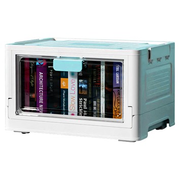 葉子小舖 摺疊收納箱 前置雙開門收納箱 pp塑料 透明面板  特大  藍色  1個