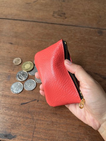 拉鍊鑰匙包 珊瑚橘 I 可裝鑰匙和零錢 義大利植鞣革