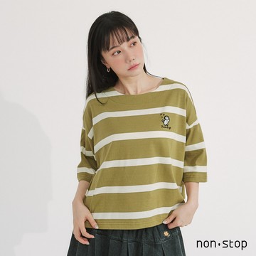 non-stop 音浪萌喵寬版條紋T恤-2色