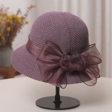 韓國歐根紗蝴蝶結時尚優雅禮帽女士日系小沿防曬盆帽春夏遮陽帽子