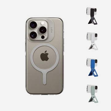 iPhone 15 Plus 磁吸手機保護殼+瞬變三角支架(四色) 手機殼(透明)+海潮綠