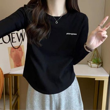 黑色長袖t恤女2025春秋季新款磨毛百搭棉質內搭打底小衫短款上衣