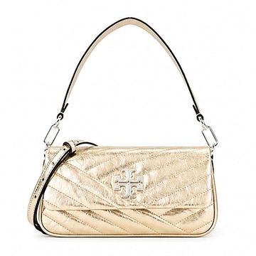 TORY BURCH KIRA 雙T字LOGO斜紋衍縫肩/斜兩用包-金色 _廠商直送