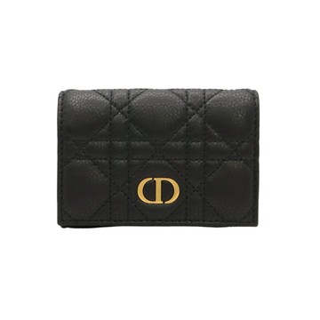 Dior 迪奧 Caro Glycine 二折短夾 黑色 Cannage 籐格紋羊皮 【二手名牌BRAND OFF】