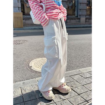 工裝褲女2025新款春秋季寬松bf慵懶風休閑褲運動褲闊腿褲白色褲子