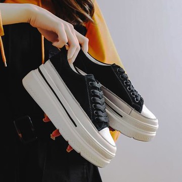 香港黑色松糕鞋女厚底內增高女鞋2025春秋韓版真皮學生小個子板鞋