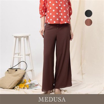 現貨【MEDUSA 曼度莎】壓摺裝飾排釦雪紡長褲 - 2色（M-XL）｜女寬褲 雪紡寬褲 上班穿搭