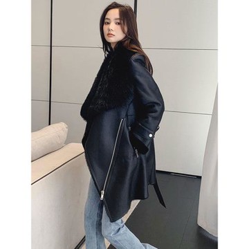 2024新款大翻領皮毛一體女外套進口美麗奴中長款加大保暖皮草大衣