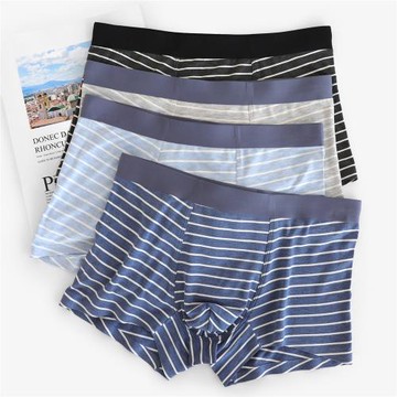 莫代爾無痕男士內褲男四角夏季薄款透氣平角短褲日系運動條紋