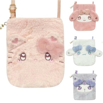 小禮堂 Sanrio 三麗鷗 絨毛斜背包 (愛心眼款) Kitty 美樂蒂 大耳狗 酷洛米