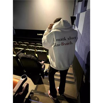 潮牌白灰色100%純棉重磅連帽衛衣男秋冬字母標語寬松情侶小眾外套