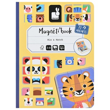 Janod 磁鐵遊戲書 動物拼圖  原生紙漿材質 安全環保  法式原創設計 圖樣繽紛童趣  磁吸設計 8種動物圖樣自由拼裝  1本  72片
