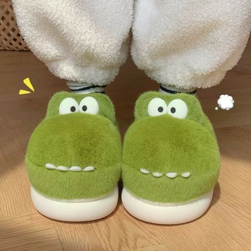 棉拖鞋 情侶可愛鱷魚毛毛拖鞋 毛茸茸拖鞋 包跟保暖棉拖鞋 毛絨絨拖鞋 室內棉拖鞋 月子鞋
