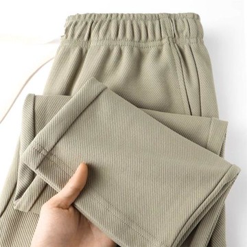 顏值與質感并存!灰綠色重磅斜紋直筒褲夏季寬松顯瘦垂墜感休閑褲