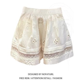 大碼女裝2026夏季新款胖mm蕾絲拼接鏤空闊腿褲高腰顯瘦寬松短褲潮