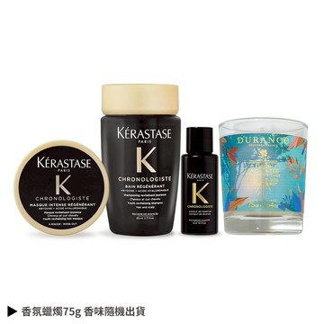 【KERASTASE 卡詩】黑鑽極萃逆時奢寵體驗限定組合[髮浴(80ml)+髮膜(75ml)+香氛露(15ml)]贈品牌香氛蠟燭(75g)x1