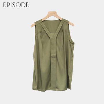 EPISODE - 親膚光滑蠶絲V領百搭背心E43313（綠）