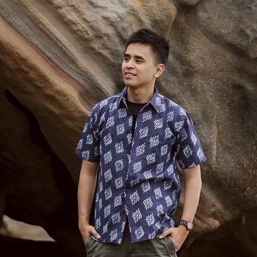 印度蓋染工藝純棉 男生襯衫－浪花藍