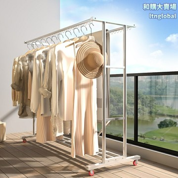 【大承重帶滑輪】移動晾衣架 落地晾衣架 不鏽鋼晾衣架 陽臺晾曬架 加厚管材 可曬被子 摺疊收納 宿舍租房家用