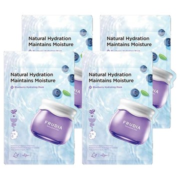 FRUDIA 望莓止渴藍莓保濕面膜 含藍莓冷壓萃取、水果籽油 無漂白無螢光劑親膚植萃材質  1片  4包