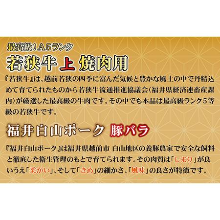 ふるさと納税 若狭牛＋福井白山ポーク焼肉セット（若狭牛上焼肉用（A5ランク）＋福井白山ポーク豚バラ）　各1ｋｇ 福井県越前市