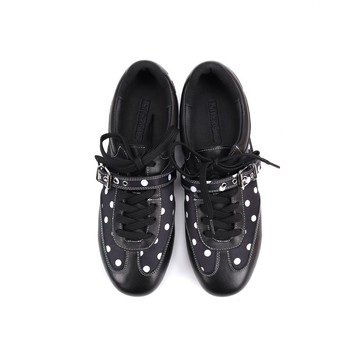 Asthershop原創 波點裝飾德訓鞋 圓頭平底真皮單鞋舒適簡約皮鞋女