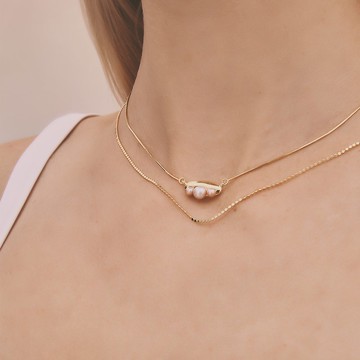 Multiverse - 時空旅行小珍珠鎖骨鏈-厚鍍18K金