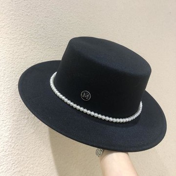 秋冬季帽子女韓版百搭珍珠日系平頂禮帽歐美chic毛呢M標漁夫帽潮