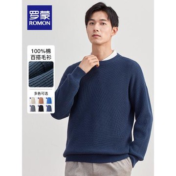 【直降】羅蒙男士純棉針織衫2025秋季時尚休閑圓領百搭保暖毛衣男