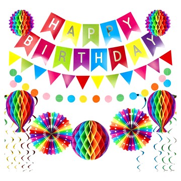 拉旗22件套組 - DIY紙巾流蘇  生日婚禮派對裝飾  彩色  1組